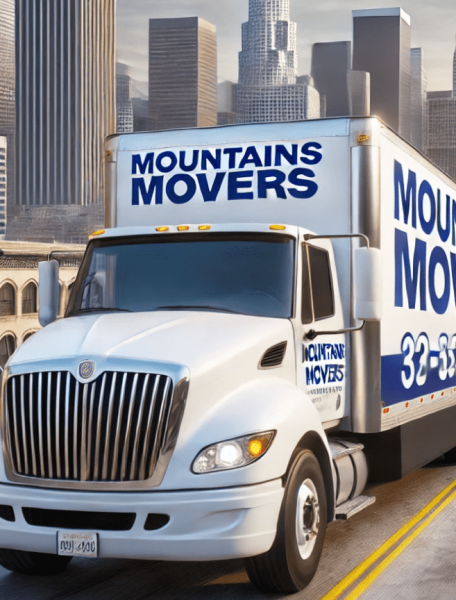 DALL·E 2024-09-23 09.57.46 - A realistic image of an International moving truck with 'Mountains Movers' branding on it, set in the urban landscape of Los Angeles. The truck is lar 1 (1) (1)